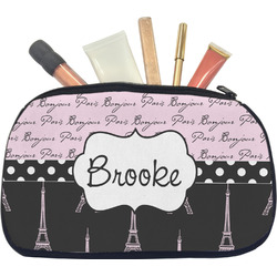 Paris Bonjour and Eiffel Tower Makeup / Cosmetic Bag - Medium (Personalized)