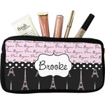 Paris Bonjour and Eiffel Tower Makeup / Cosmetic Bag - Small (Personalized)