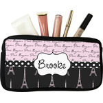 Paris Bonjour and Eiffel Tower Makeup / Cosmetic Bag - Small (Personalized)