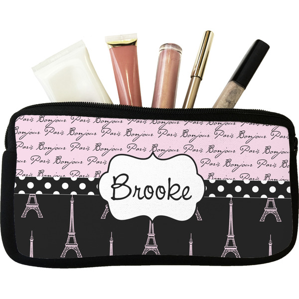 Custom Paris Bonjour and Eiffel Tower Makeup / Cosmetic Bag (Personalized)