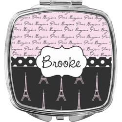 Paris Bonjour and Eiffel Tower Compact Makeup Mirror (Personalized)