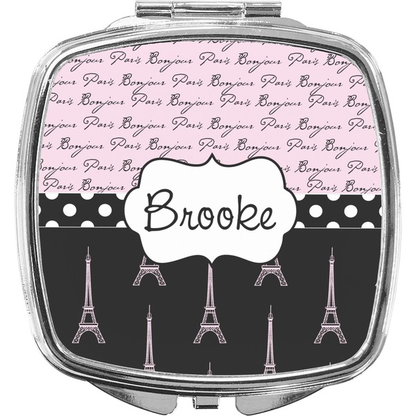 Custom Paris Bonjour and Eiffel Tower Compact Makeup Mirror (Personalized)