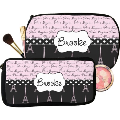 Paris Bonjour and Eiffel Tower Makeup / Cosmetic Bag (Personalized)