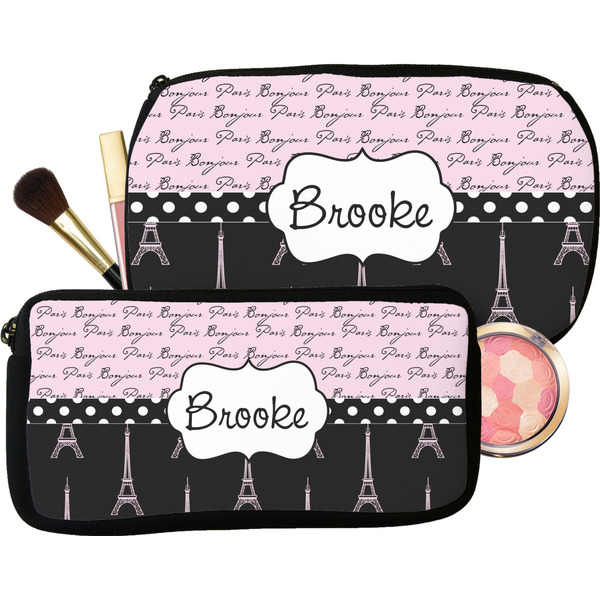 Paris Bonjour and Eiffel Tower Makeup / Cosmetic Bags (Select Size)