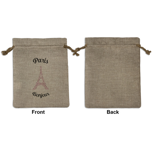 Paris Bonjour and Eiffel Tower Medium Burlap Gift Bag - Front Approval