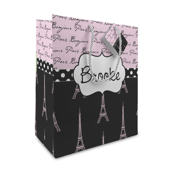 Custom Paris Bonjour and Eiffel Tower Medium Gift Bag (Personalized)