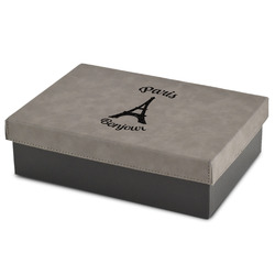 Paris Bonjour and Eiffel Tower Gift Boxes w/ Engraved Leather Lid (Personalized)