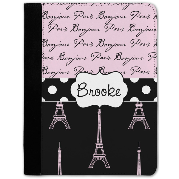 Custom Paris Bonjour and Eiffel Tower Notebook Padfolio - Medium w/ Name or Text