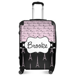 Paris Bonjour and Eiffel Tower Suitcase - 24" Medium - Checked (Personalized)