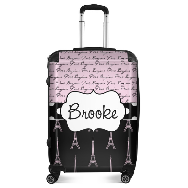 Custom Paris Bonjour and Eiffel Tower Suitcase - 24" Medium - Checked (Personalized)