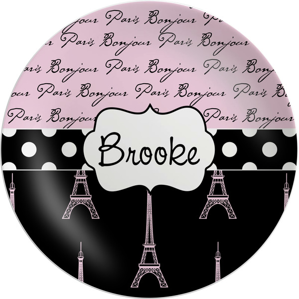 Custom Paris Bonjour and Eiffel Tower Melamine Plate (Personalized)