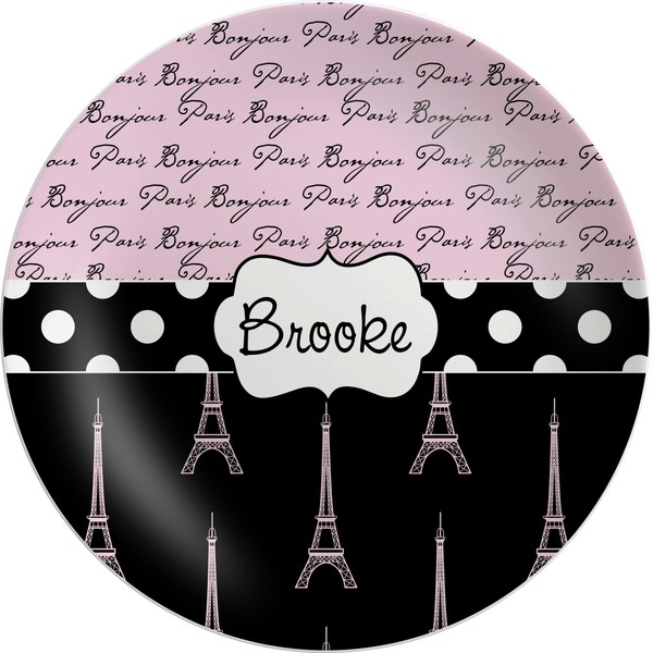 Custom Paris Bonjour and Eiffel Tower Melamine Plate (Personalized)