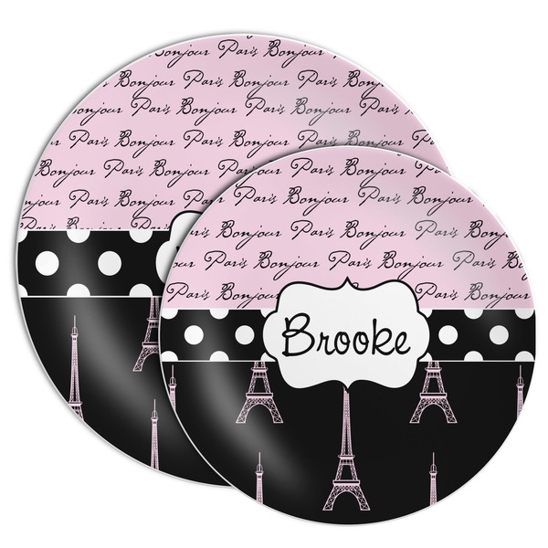 Paris Bonjour and Eiffel Tower Melamine Plates - PARENT/MAIN