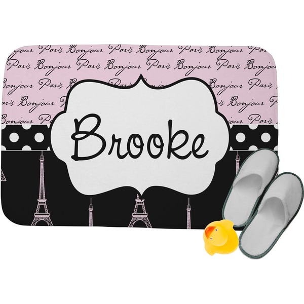 Custom Paris Bonjour and Eiffel Tower Memory Foam Bath Mat - 34"x21" (Personalized)