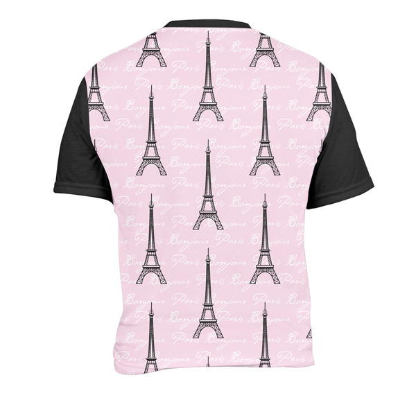 Paris Bonjour and Eiffel Tower Men's Crew Neck T Shirt Medium - Back