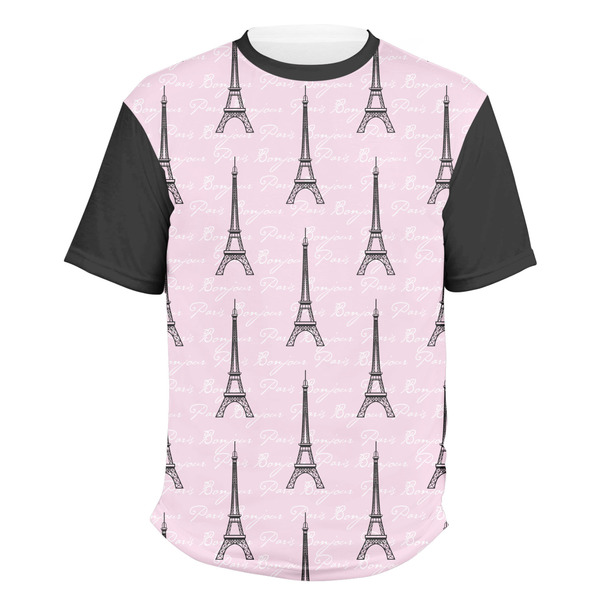 Custom Paris Bonjour and Eiffel Tower Men's Crew T-Shirt - Medium