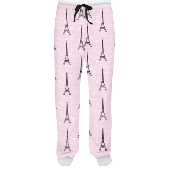 Paris Bonjour and Eiffel Tower Men's Pjs Front - on model