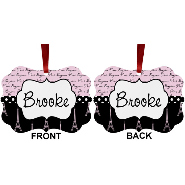 Paris Bonjour and Eiffel Tower Metal Benilux Ornament - Front and Back (APPROVAL)