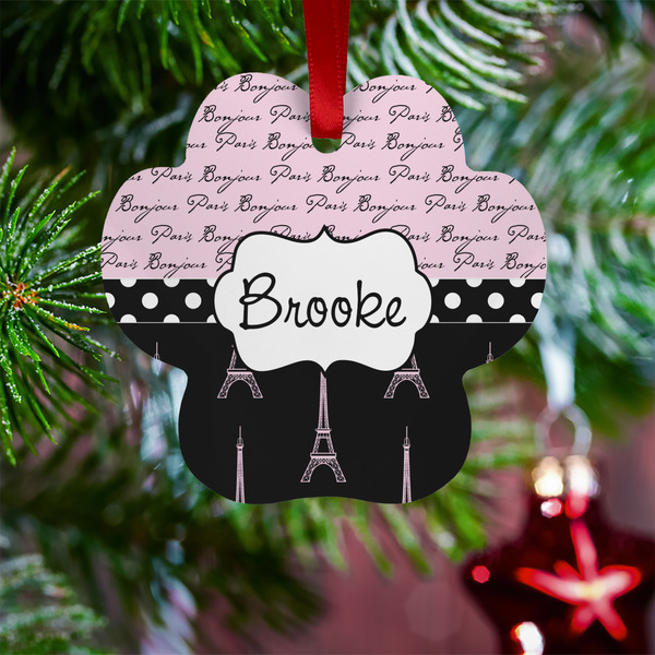 Paris Bonjour and Eiffel Tower Metal Paw Ornament - Lifestyle