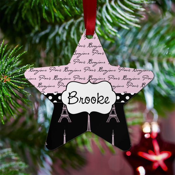 Paris Bonjour and Eiffel Tower Metal Star Ornament - Lifestyle