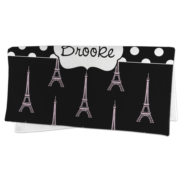 Paris Bonjour and Eiffel Tower Microfiber Dish Rag - FOLDED (half)