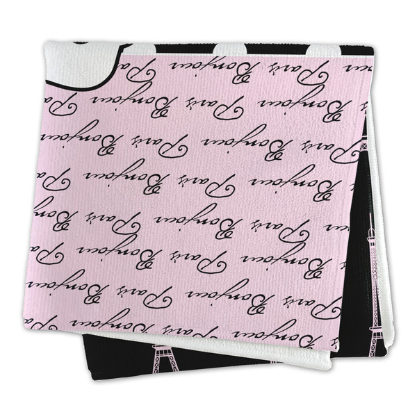 Paris Bonjour and Eiffel Tower Microfiber Dish Rag - FOLDED (square)