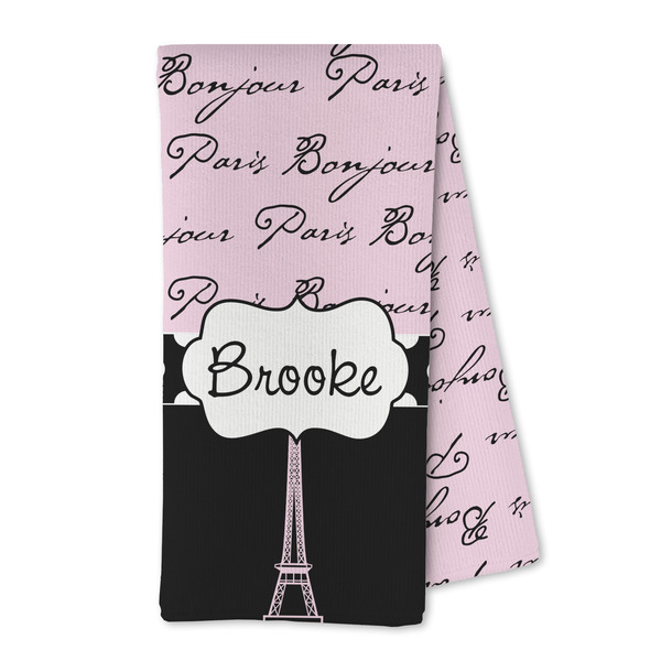 Custom Paris Bonjour and Eiffel Tower Kitchen Towel - Microfiber (Personalized)