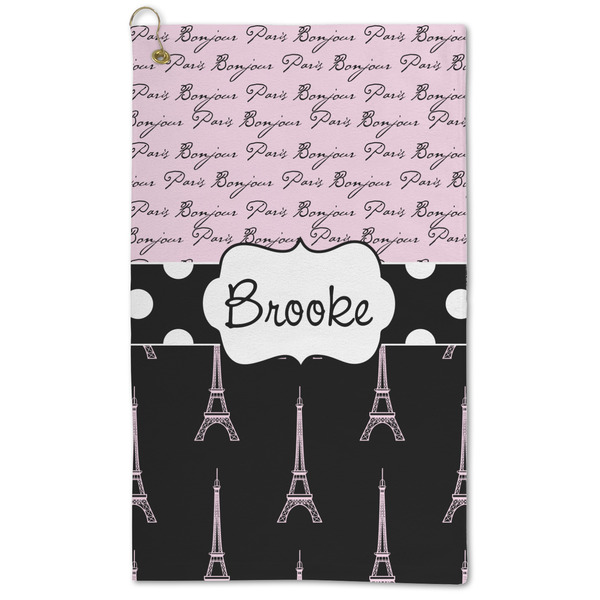 Custom Paris Bonjour and Eiffel Tower Microfiber Golf Towel (Personalized)