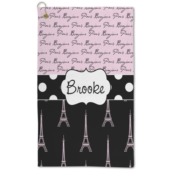Custom Paris Bonjour and Eiffel Tower Microfiber Golf Towel (Personalized)