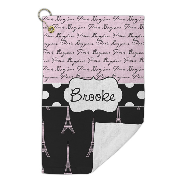 Paris Bonjour and Eiffel Tower Microfiber Golf Towels Small - FRONT FOLDED