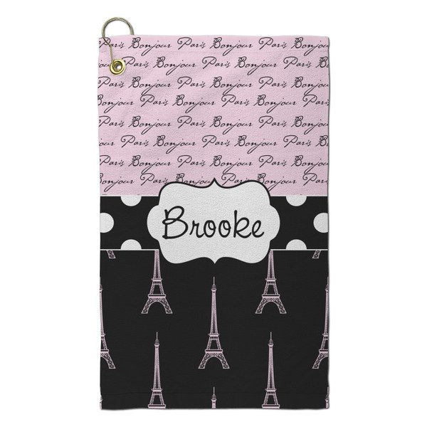 Custom Paris Bonjour and Eiffel Tower Microfiber Golf Towel - Small (Personalized)