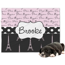 Paris Bonjour and Eiffel Tower Dog Blanket - Large (Personalized)