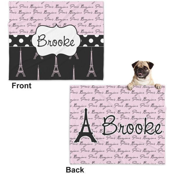 Paris Bonjour and Eiffel Tower Microfleece Dog Blanket - Large- Front & Back