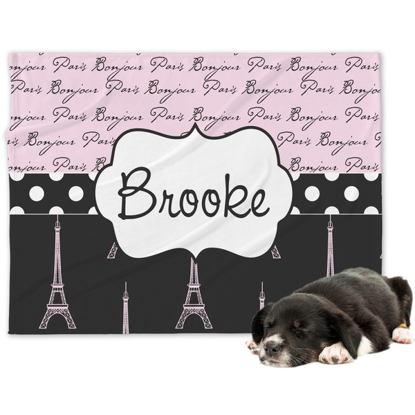 Custom Paris Bonjour and Eiffel Tower Dog Blanket (Personalized)