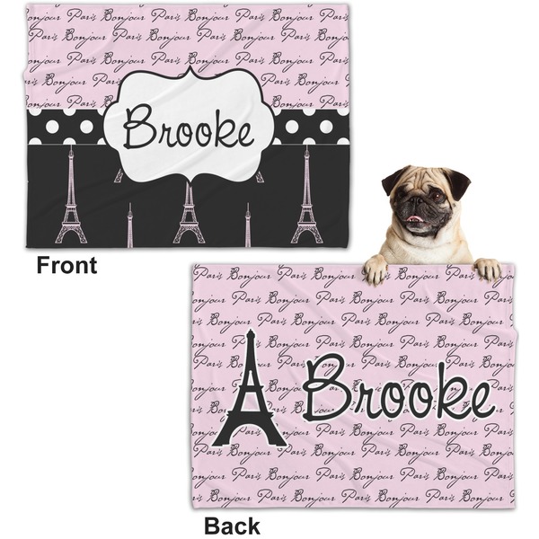 Paris Bonjour and Eiffel Tower Microfleece Dog Blanket - Regular - Front & Back