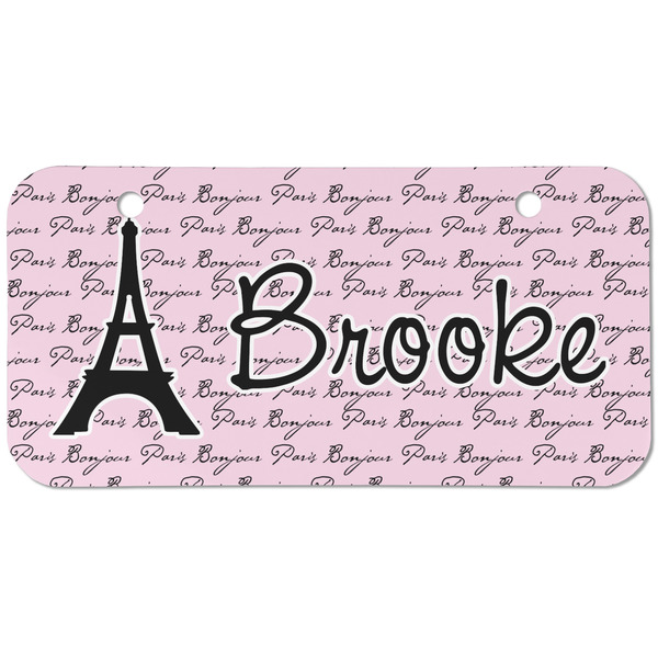 Custom Paris Bonjour and Eiffel Tower Mini/Bicycle License Plate (2 Holes) (Personalized)