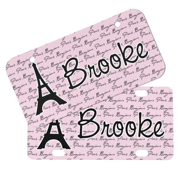 Paris Bonjour and Eiffel Tower Mini License Plates - MAIN (4 and 2 Holes)