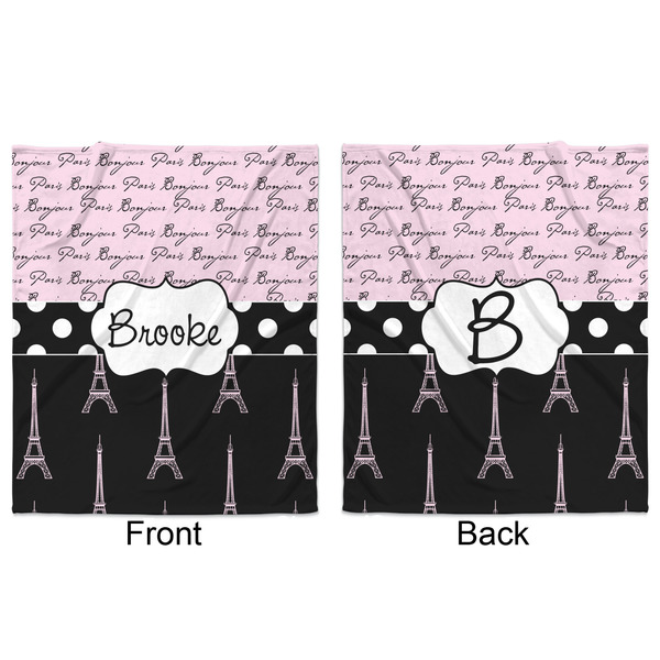 Paris Bonjour and Eiffel Tower Minky Blanket - 50"x60" - Double Sided - Front & Back