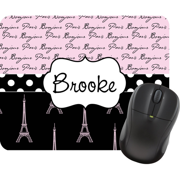 Custom Paris Bonjour and Eiffel Tower Rectangular Mouse Pad (Personalized)