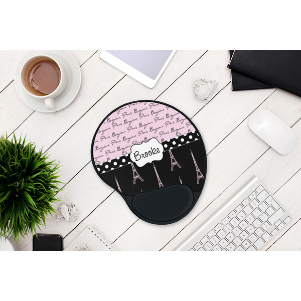 Paris Bonjour and Eiffel Tower Mouse Pad with Wrist Rest - LIFESYTLE 1