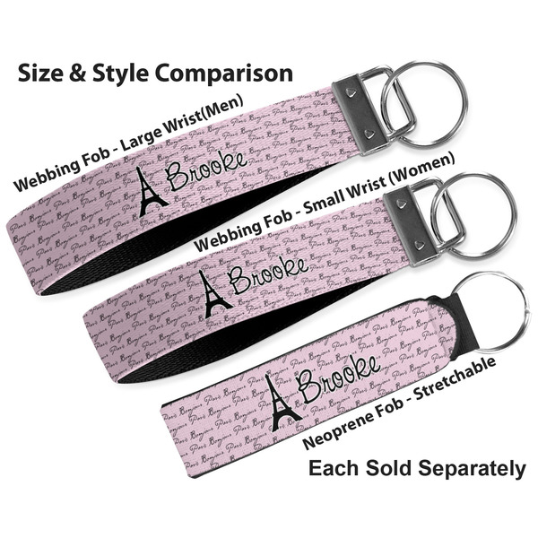 Paris Bonjour and Eiffel Tower Multiple Key Ring comparison sizes