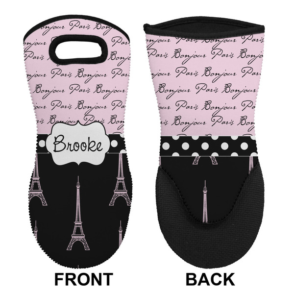 Paris Bonjour and Eiffel Tower Neoprene Oven Mitt (Front & Back)