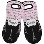 Paris Bonjour and Eiffel Tower Neoprene Oven Mitts - Set of 2 w/ Name or Text