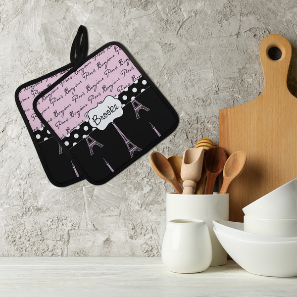 Paris Bonjour and Eiffel Tower Neoprene Pot Holder - Set of 2  LIFESTYLE