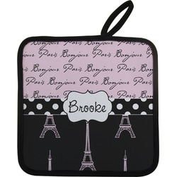 Paris Bonjour and Eiffel Tower Pot Holder w/ Name or Text