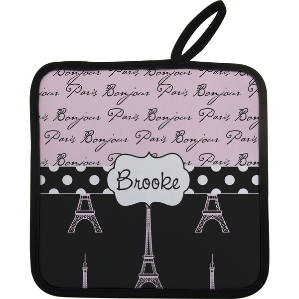 Custom Paris Bonjour and Eiffel Tower Pot Holder w/ Name or Text