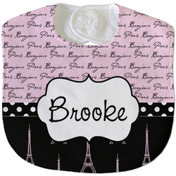 Paris Bonjour and Eiffel Tower Velour Baby Bib w/ Name or Text