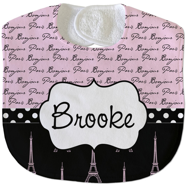 Paris Bonjour and Eiffel Tower New Baby Bib - Closed and Folded