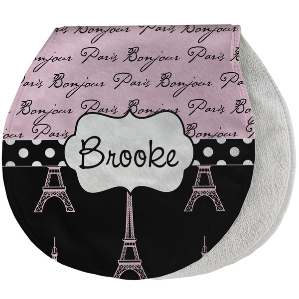 Custom Paris Bonjour and Eiffel Tower Burp Pad - Velour w/ Name or Text