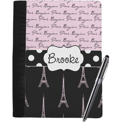 Paris Bonjour and Eiffel Tower Notebook Padfolio - Large w/ Name or Text
